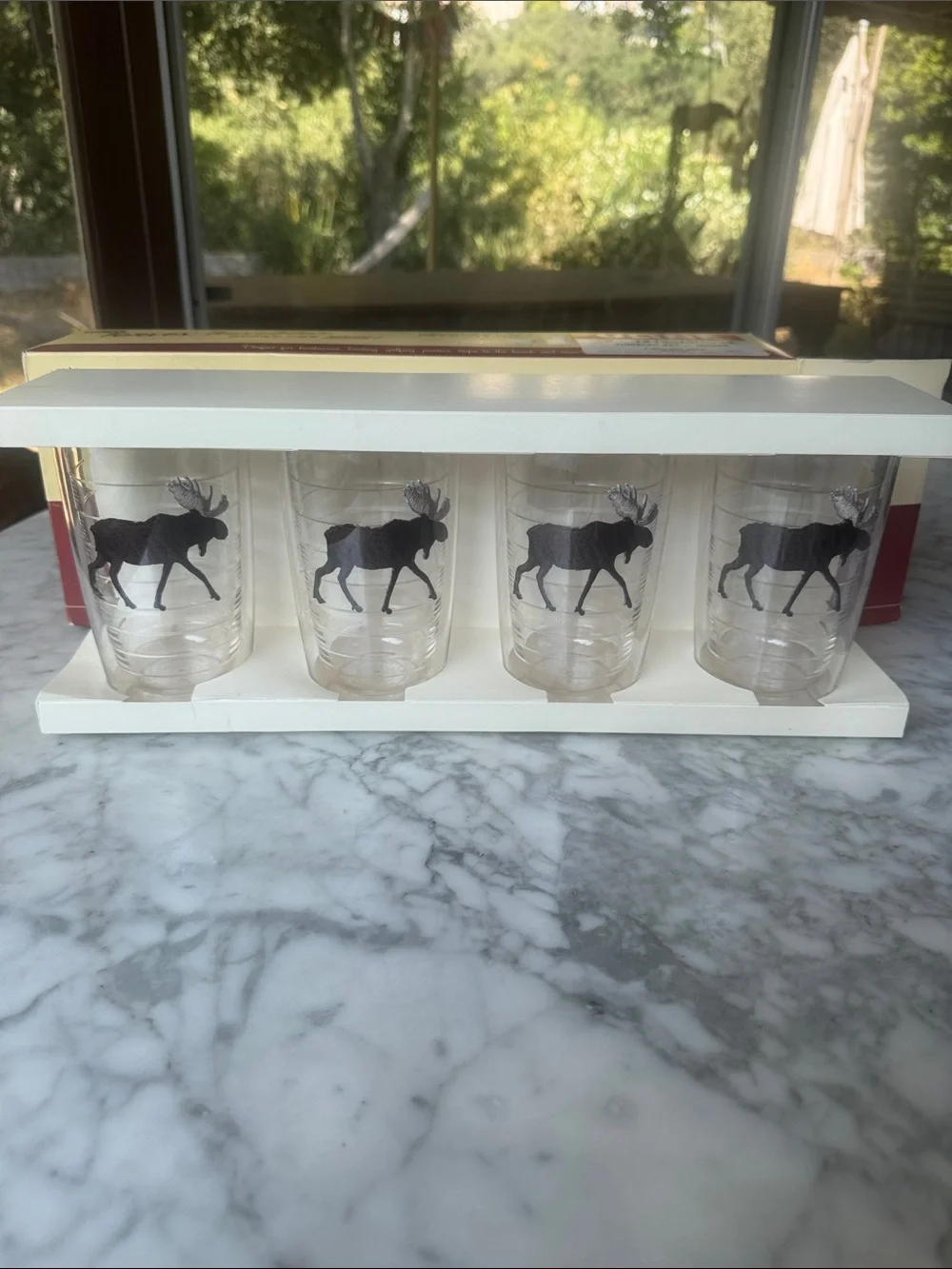 Tervis Tumbler set of four 16oz tall tumblers with moose design, vintage in box